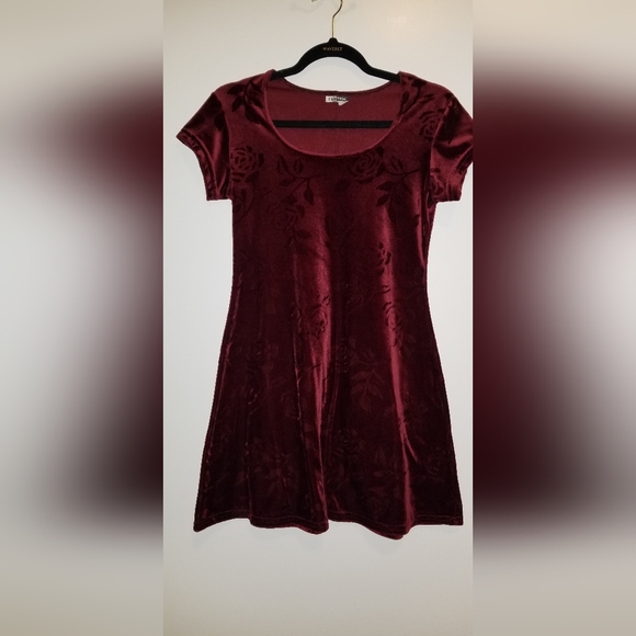 Burgandy Velvet Dress with Roses - Picture 1 of 3